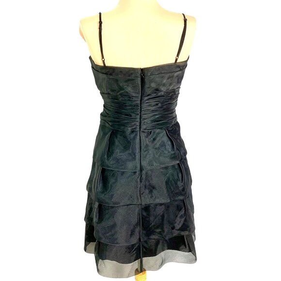 Max & Cleo Black Cocktail Dress Tiered Design Adjustable Size 8 Chiffon Organza - Picture 5 of 10